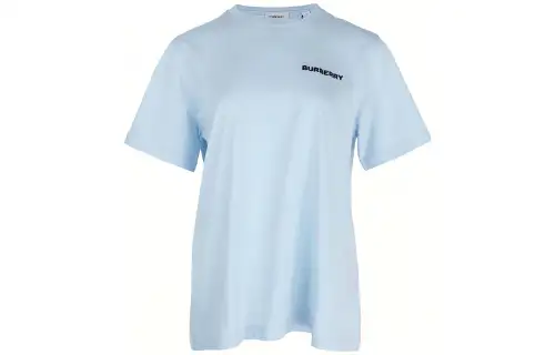 Burberry T Shirts Women's Light Blue Crew Neck Moderate Straight Fit