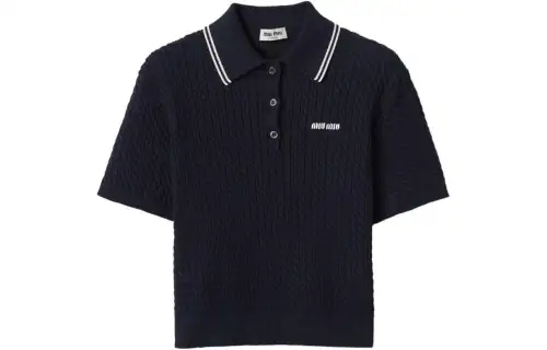 MIU MIU Logo embroidered Cotton Polo Shirt
