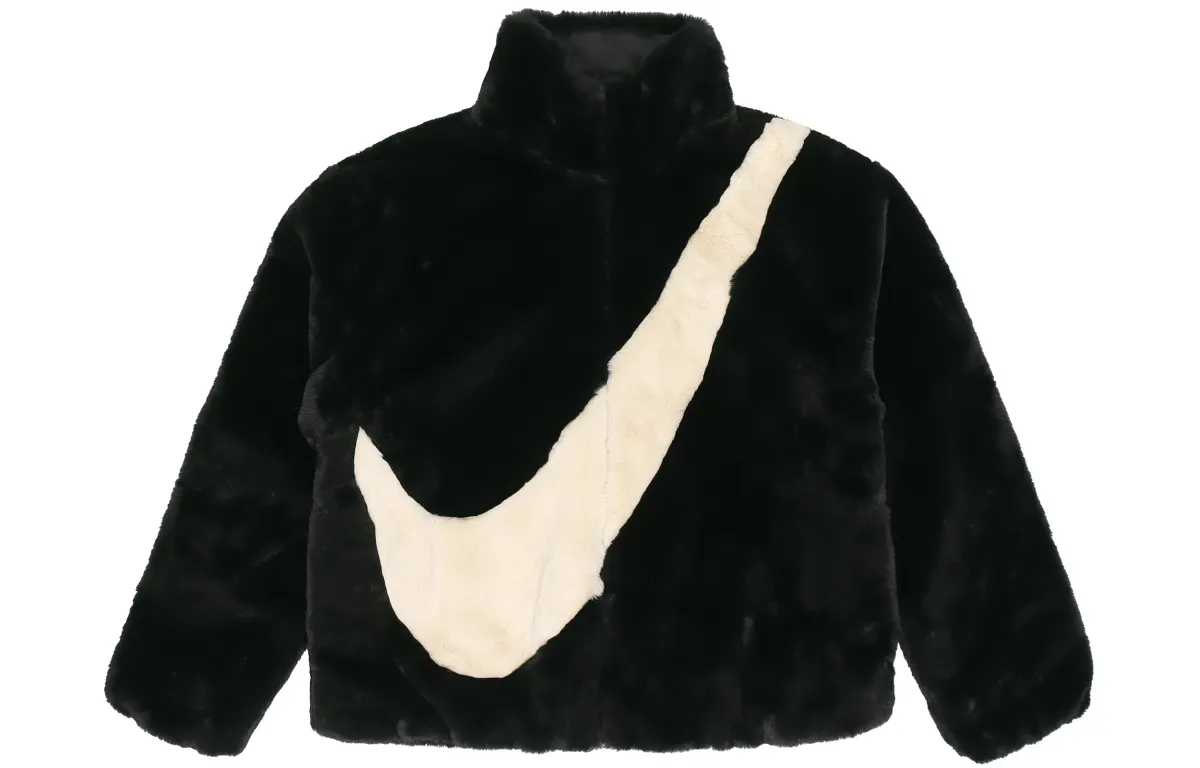 Nike Women'ss Oversized Swoosh Logo Jacket Asia Sizing Black Fossil