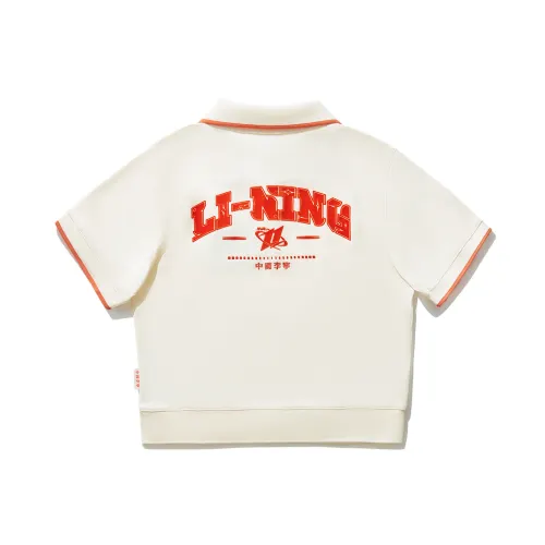 Li Ning Polo Shirts Women's Ecru Polo Collar Moderate Straight Fit