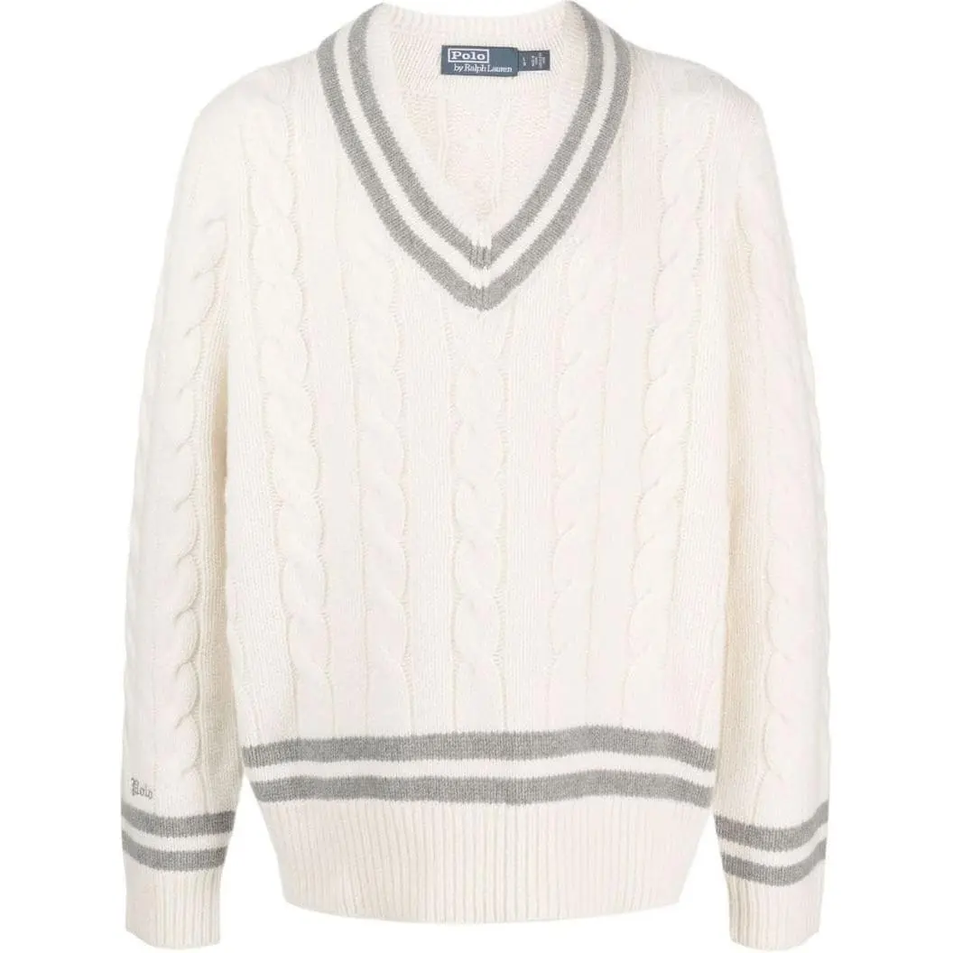 Polo Ralph Lauren Cashmere Sweaters Women's Bone White V-neck Moderate Straight Fit