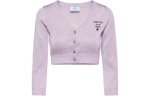 PRADA Cropped Lurex Cardigan Sweater Lilac