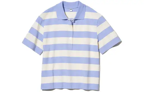 UNIQLO Polo Shirts Women's Lake Blue Polo Collar Moderate Straight Fit