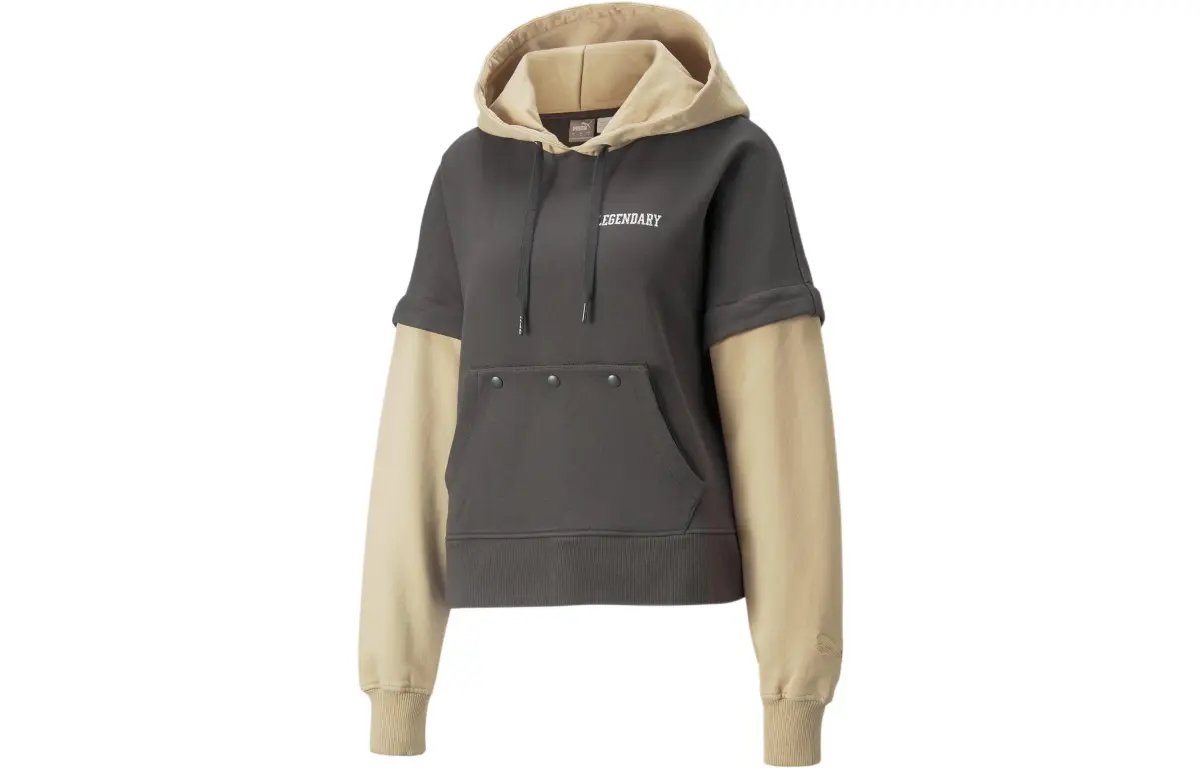 PUMA Sweatshirts Women's Tan Hooded Moderate Straight Fit