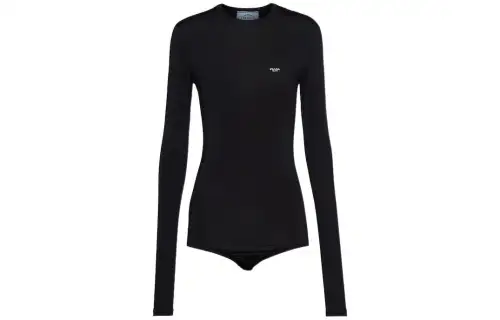 PRADA Holiday Bodysuits Women's Black Crew Neck Straight Fit