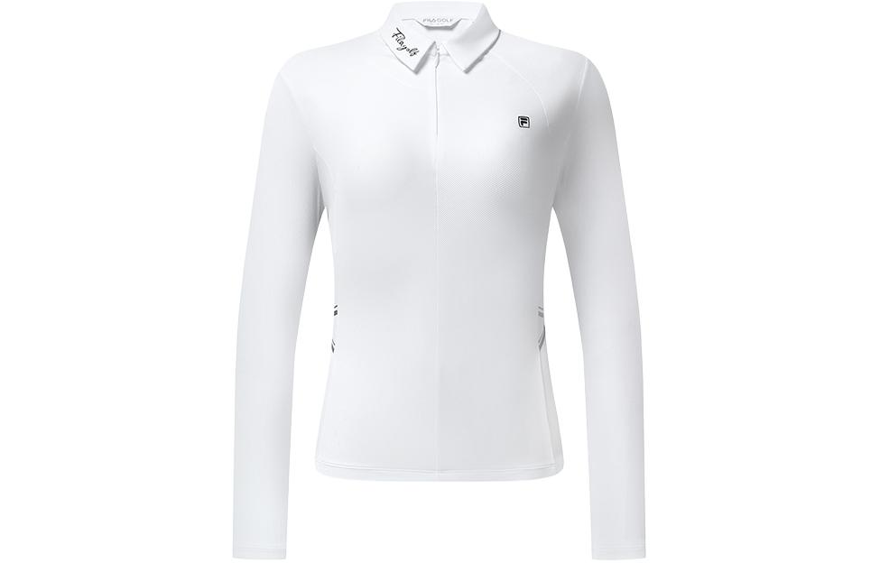 FILA Fila Golf Series Solid Color Golf Smart Knitted Long Sleeve Polo Shirt Women's Jade White