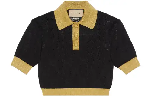 GUCCI Polo Shirts Women's Black Polo Collar Moderate Straight Fit