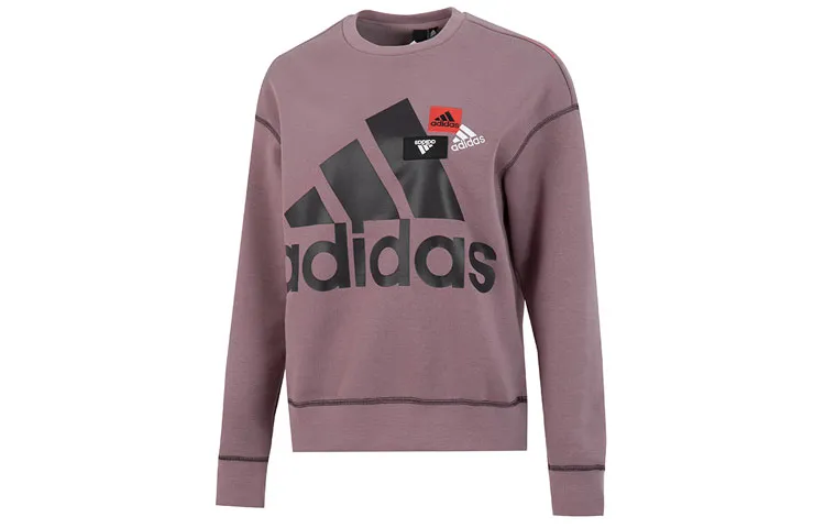 Adidas Oversized Logo Letter Print Sporty Casual Fleece Lined Hoodie Sweatshirt Women's Purple