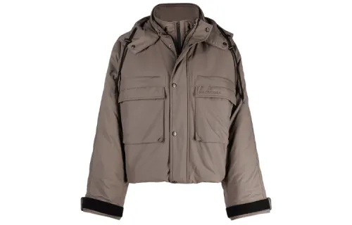 Balenciaga Women's Flap Pocket Logo Nylon Parka Jacket Khaki