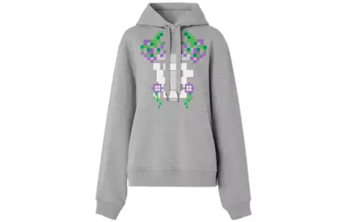 Burberry X Minecraft Monogram Motif Print Cotton Hoodie Pale Grey Melange
