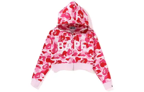 A BATHING APE Abc Camo Crystal Stone Shark Cropped Full Zip Hoodie 'Pink'