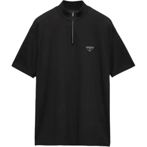 PRADA Polo Shirts Men's Black Polo Collar Moderate Straight Fit