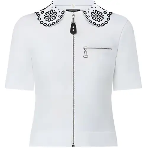 LOUIS VUITTON Broderie Collar Zip Up Knit Top