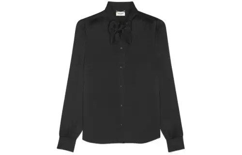 SAINT LAURENT Shirts Women's Black Lapel Moderate Straight Fit