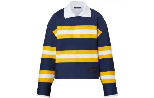 LOUIS VUITTON Polo Shirts Women's Navy Blue Polo Collar Moderate Straight Fit