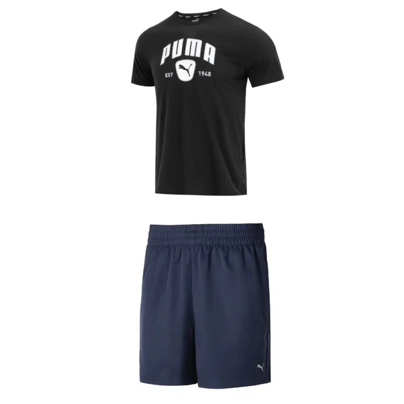 PUMA Casual Sportswear Men's Black+Blue Crew Neck Moderate