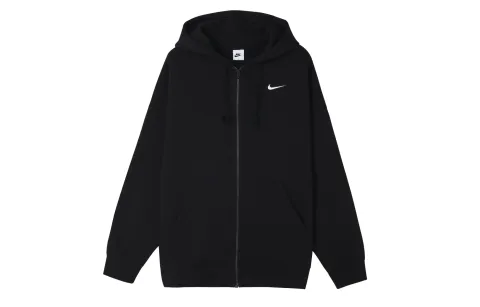 Nike Sportswear Zippers Open Collar Brushed Fleece Lined Hoodie Jacket Women's Black