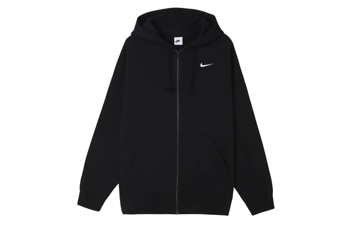 Nike Sportswear Zippers Open Collar Brushed Fleece Lined Hoodie Jacket Women's Black