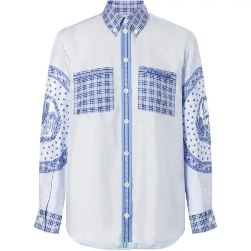 【Previous Season】checked monument-print silk shirt