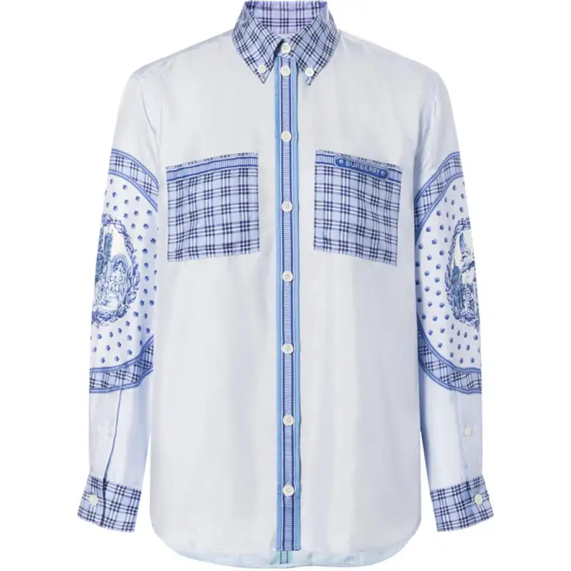 【Previous Season】checked monument-print silk shirt