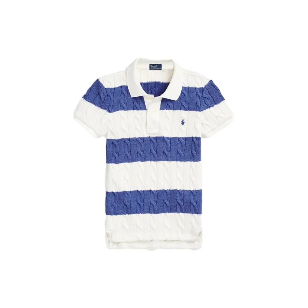 striped cable-knit polo top