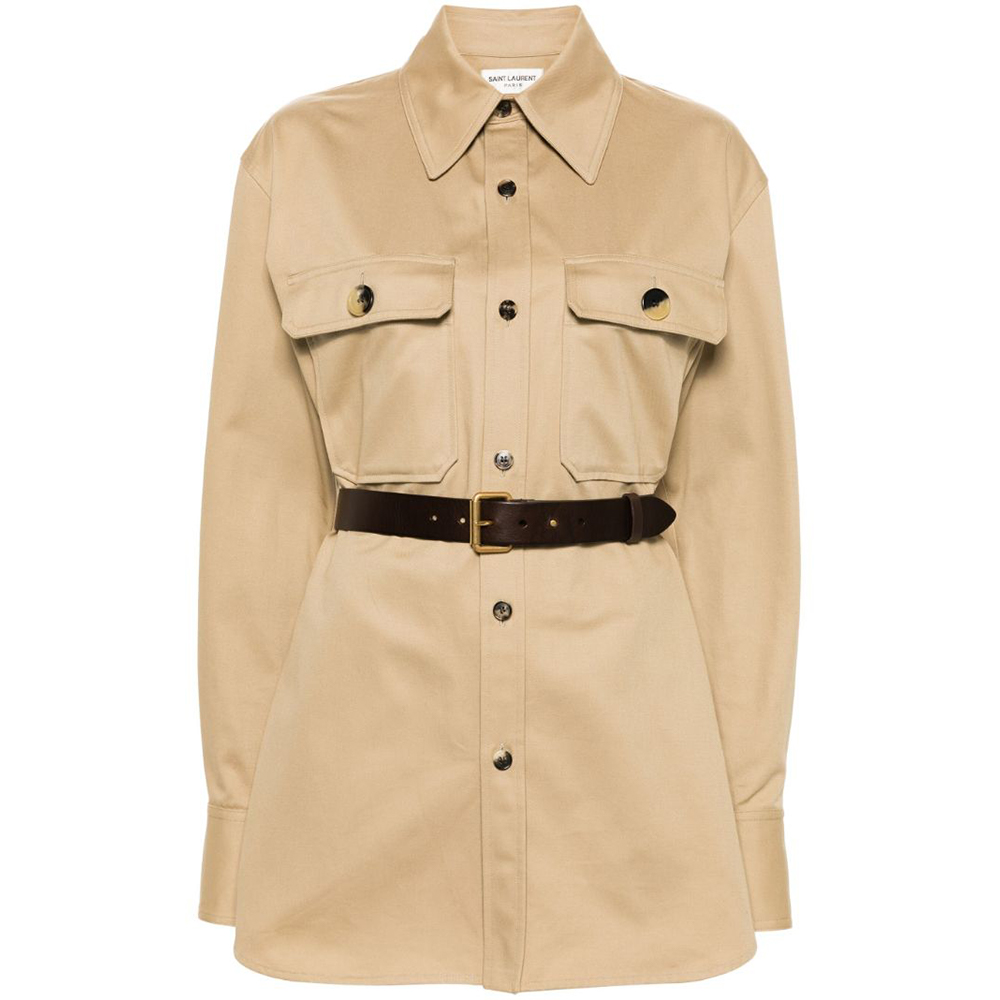 Saint Laurent Oversized Belted Long-Sleeved Shirt