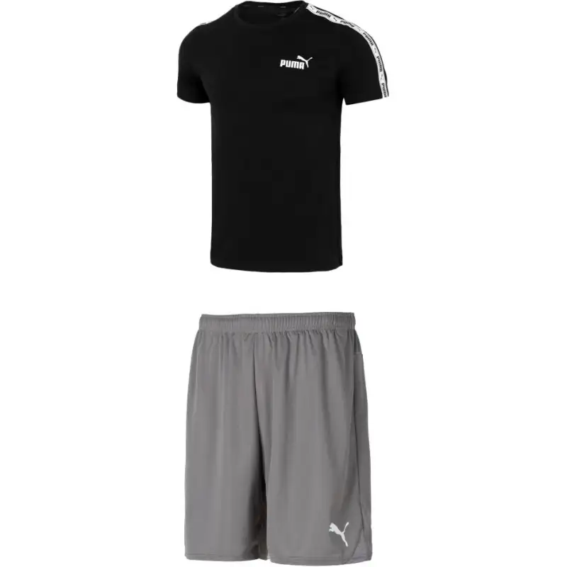PUMA Casual Sportswear Men's Black+Gray Crew Neck Moderate