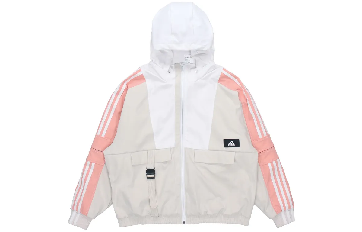 Adidas Str Jkt Warm American Vintage Training Sports Packable Hooded Fleece Lined Jacket Women's Light Gray
