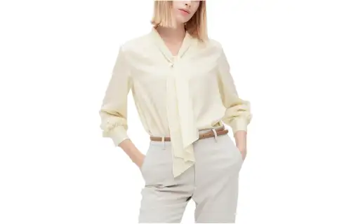 UNIQLO Shirts Women's Ivory Ribbon Collar Moderate Shirt