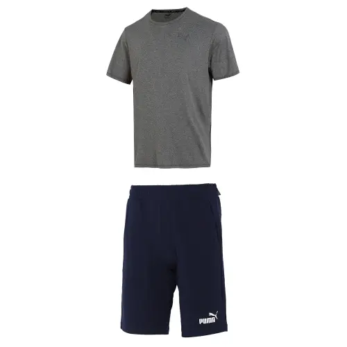 PUMA Casual Sportswear Men's Gray+Blue Crew Neck Moderate