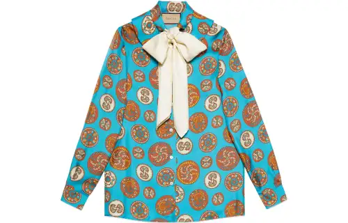 GUCCI Chinese New Year Shirts Women's Turquoise Lapel Moderate Other