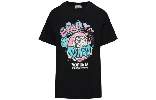 EVISU T Shirts Women's Black Crew Neck Moderate Straight Fit
