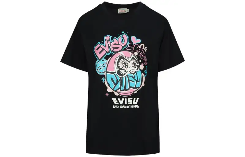 EVISU T Shirts Women's Black Crew Neck Moderate Straight Fit