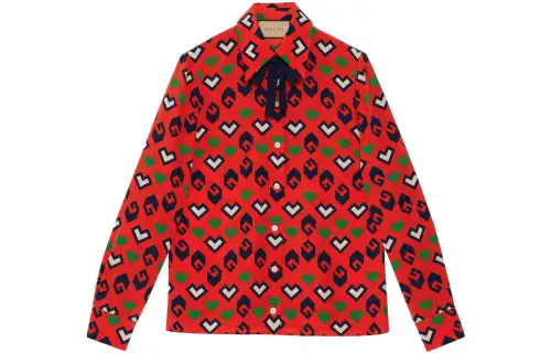 GUCCI Shirts Women's Red Pointed Collar Moderate Other