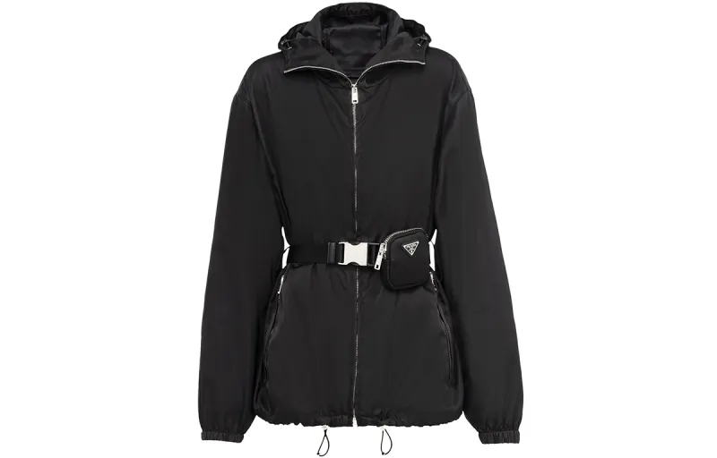 PRADA Jackets Women's Black Hooded Thickened Other