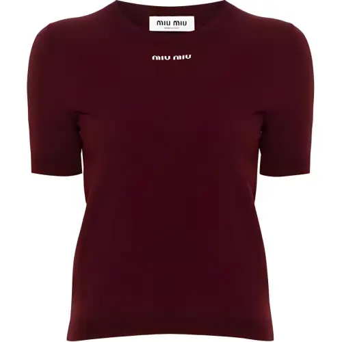 MIU MIU T Shirts Women's Red Crew Neck Moderate Straight Fit