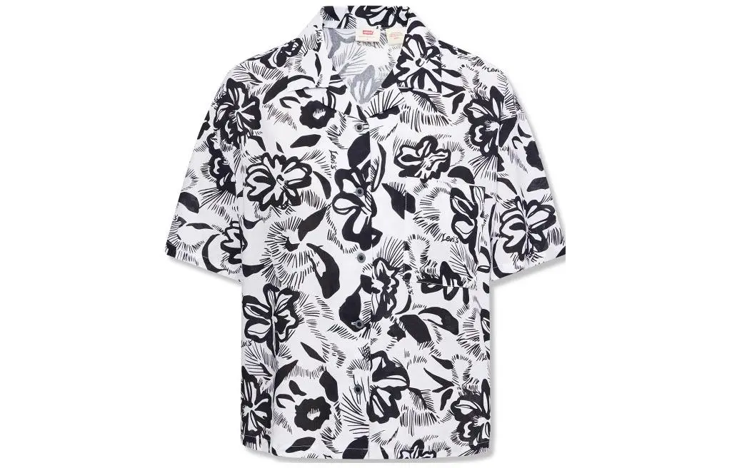 Levi's Shirts Women's Black White Print Lapel Moderate Other