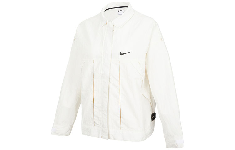 Nike Sportswear Swoosh Back Long Sleeve Logo Print Woven Shirt Lapel Jacket Women's Phantom Gray