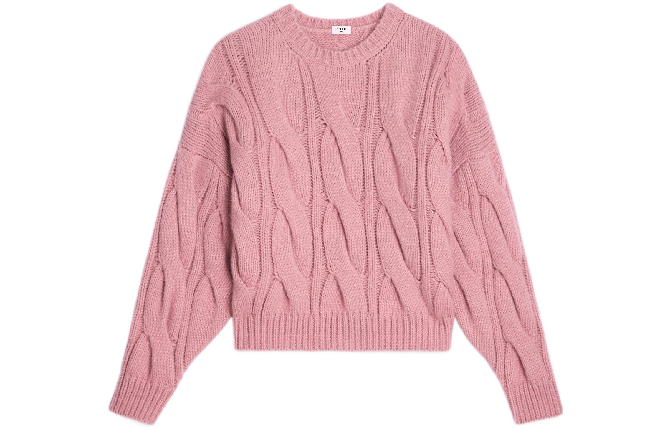 CELINE Cashmere Sweaters Women's Pink Crew Neck Moderate