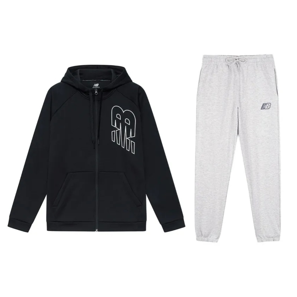 New Balance Logo Print Fleece Lined Hooded Long Sleeved Top With Lace Up Elastic Cuff Knitted Fabric Pants