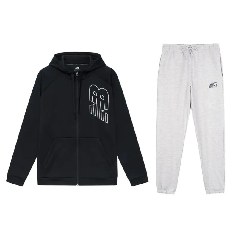 New Balance Logo Print Fleece Lined Hooded Long Sleeved Top With Lace Up Elastic Cuff Knitted Fabric Pants