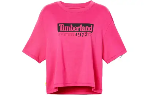 Timberland T Shirts Women's Pink Crew Neck Moderate Straight Fit
