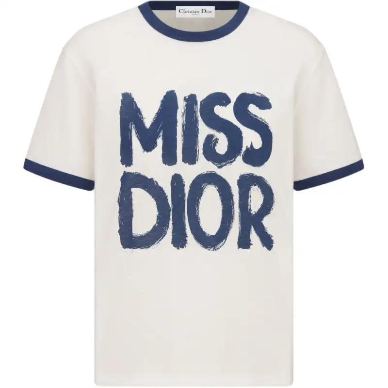 DIOR T Shirts Women's Blue Crew Neck Moderate Straight Fit