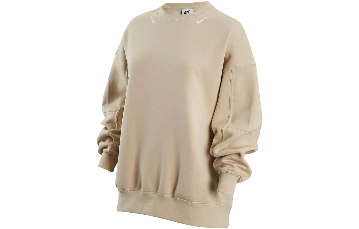 Nike Women'ss Logo Print Fleece Crewneck Pullover Sweatshirt Off-White