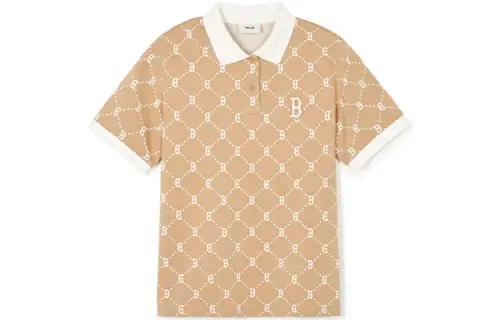 MLB Boston Red Sox casual short-sleeved Polo shirt with all-over lettering, women's khaki