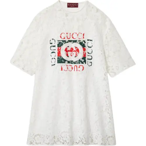 GUCCI Logo Printed Laced T Shirt