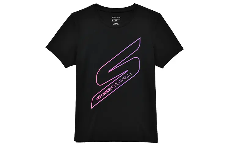 Skechers Letter Print T Shirt Women's Carbon Black
