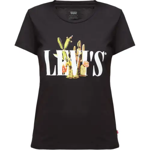 Levis T Shirts Women's Black Crew Neck Moderate Straight Fit