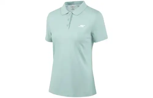 Skechers Sports Collection Polo Shirts Women's Mist Blue/02KN Polo Collar Moderate Straight Fit