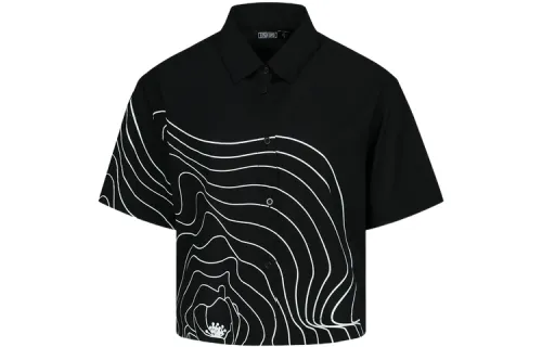 EVISU Shirts Women's Black Polo Collar Moderate Baseball Shirt